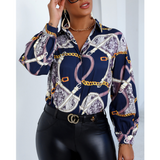 Buttoned Long Sleeve Printed V-Neck Shirt