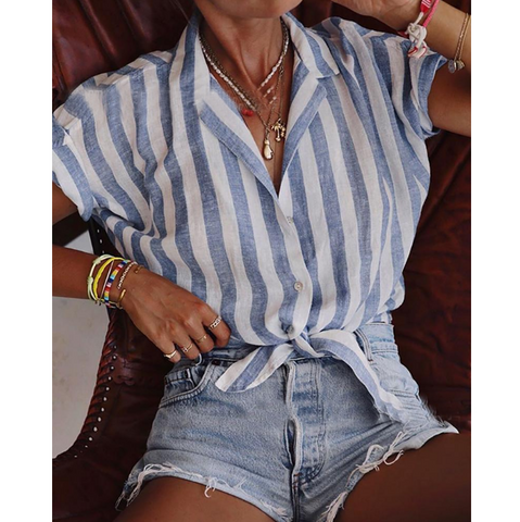 Casual Striped Loose Short-Sleeved Shirt