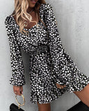 Sweet Flounced Long-Sleeved Printed Dress