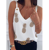 Casual Sleeveless Sling V-Neck Pineapple Print Vest Tops