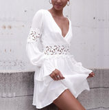 Fashion Lace Halter V-neck Long Sleeve Dress