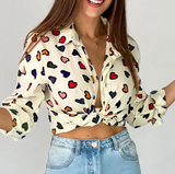 Women's Fashion Slim Beige Love Printed Shirt