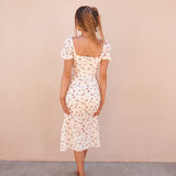Women's Slim Printed Short Sleeve Split Dress