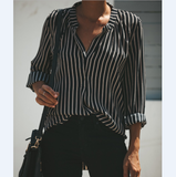 Long Sleeved V-Neck Black Striped Shirt