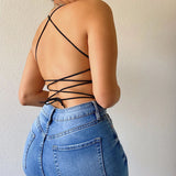 Solid Color Backless Sleeveless Sexy Top