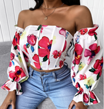 Casual White Floral Long Sleeve Shirt Top