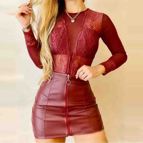 Long Sleeve Sexy Lace Two-Piece Dress