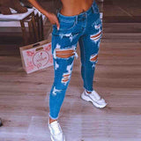 Blue Solid Color Skinny Jeans