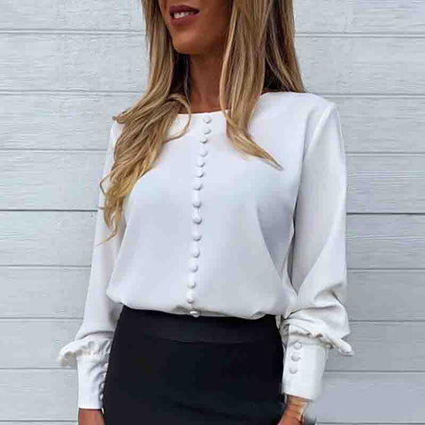 Long Sleeve Solid Color Casual White Shirt