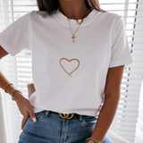 Sweet Round Neck Short Sleeve Love Print T-Shirt