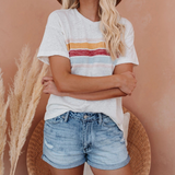 Round Neck Striped Colorblock Short-Sleeved T-Shirt