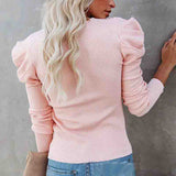 Solid Color Long Sleeve Women'S Puff Sleeve Pit Strip Top
