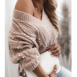 Solid Color Women'S V-Neck Long Sleeve Knitted Sweater