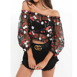 Fashion Embroidery One-Shoulder Top