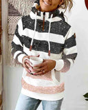 Fashion Printed Zipper High Neck Pocket Loose Casual Sweater