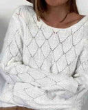 Solid Color V-Neck White Sweater