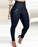 Women'S Solid Color High Waist Skinny Trousers