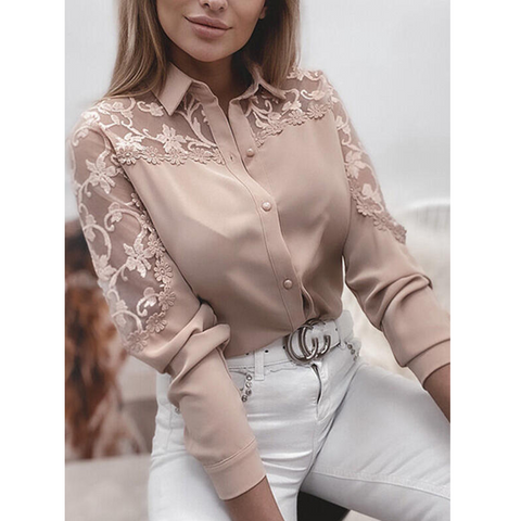 Temperament Lace Stitching Long-Sleeved Cardigan Shirt Top