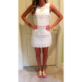 Slim round neck sleeveless white lace dress