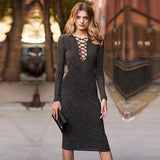 Sexy V-neck long-sleeved knit dress