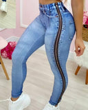Zipper Women's Blue Skinny Jeans