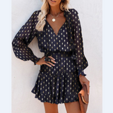 Sexy Long Sleeve V-Neck Ruffle Dress