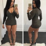 Sexy V-neck long-sleeved knit Jumpsuits