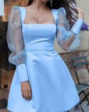 Women Sweet Blue Stitching Dress