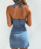 Sexy Backless Zipper Button Sleeveless Dress
