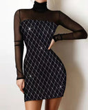 Women Slim Pack Hip Lace Splicing Black Dress