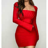 Red Women'S Slim Long-Sleeved Dress