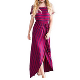 Irregular Short Sleeve Striped Dress