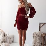 Solid Color Sexy Lace Bag Hip Dress