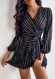 Women's Striped Loose Black Long Sleeve Dress