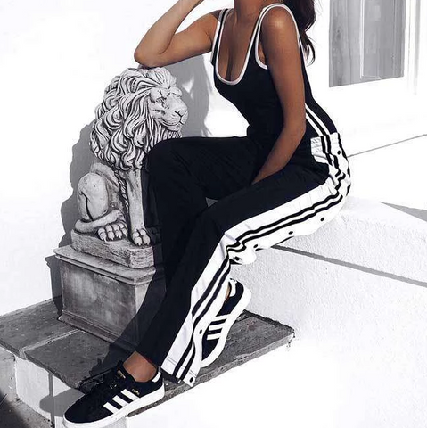 Design Side Split Black and White Striped Trousers