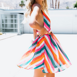 Sexy V-Neck Striped Sling Backless Dress