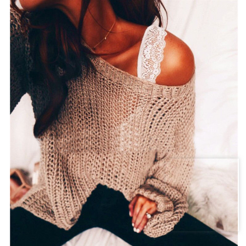 Loose Round Neck Off-Shoulder Sweater Top