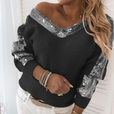 V-Neck Women'S Solid Color Long-Sleeved Sweater