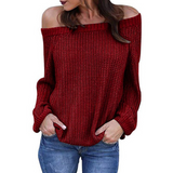 Solid Color Sexy Strapless Knit Long Sleeve Sweater