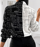 Slim Chiffon Printed Letter Long Sleeve Shirt Top