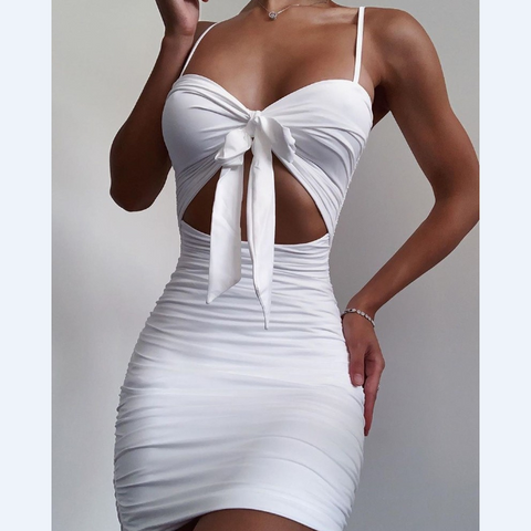 White Sling Cutout High Waist Dress