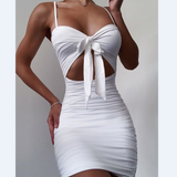 White Sling Cutout High Waist Dress