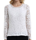 Women'S Long Sleeve Round Neck Lace T-Shirt