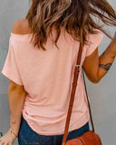 Pink Women's Short Sleeve Off Shoulder Casual T-Shirt