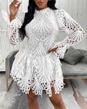 Long Sleeve Pure Color Women's White Lace Dress