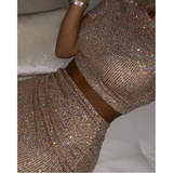 Sexy Sequin Short Sleeve Two-piece Set
