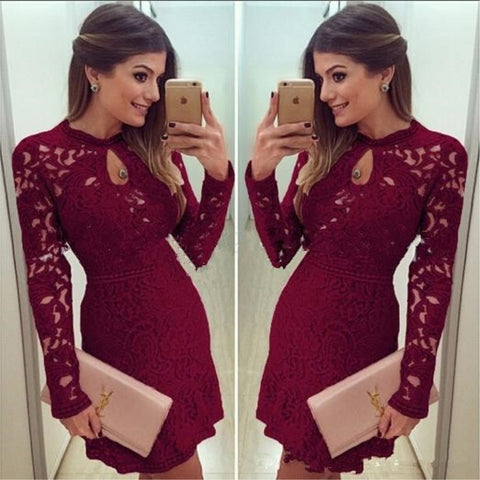 Sexy Round Neck Long Sleeve Lace Dress