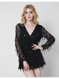 Sexy V-Neck Long-Sleeved Sequined Dress