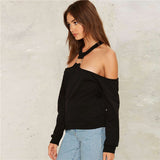 Solid color long-sleeved hanging neck Sweater