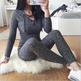Fashion long-sleeved knit jumpsuit